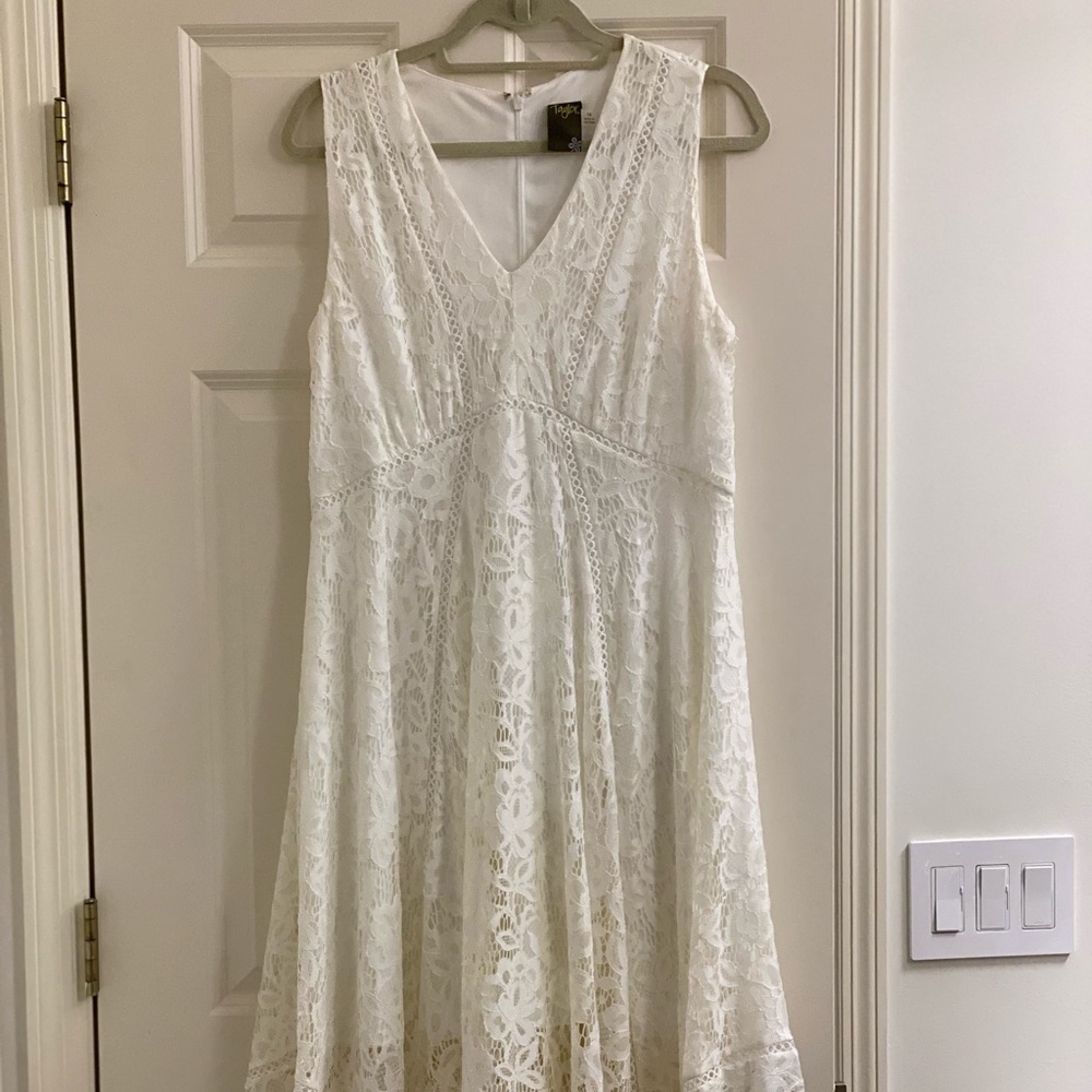 Taylor Printed Lace Handkerchief Dress in white 14